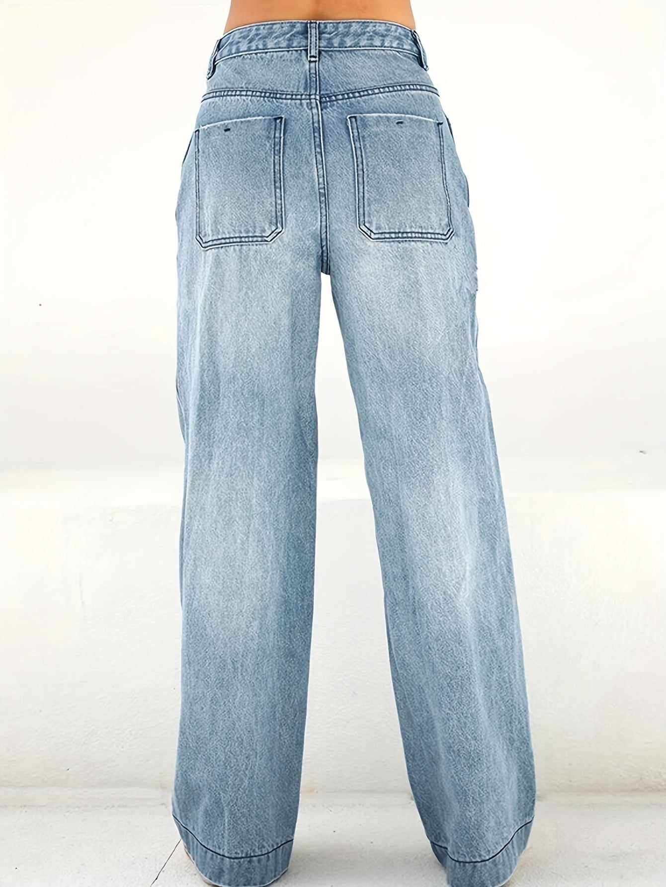 Gewassen Blauwe Denim Jeans met Wijde Fit