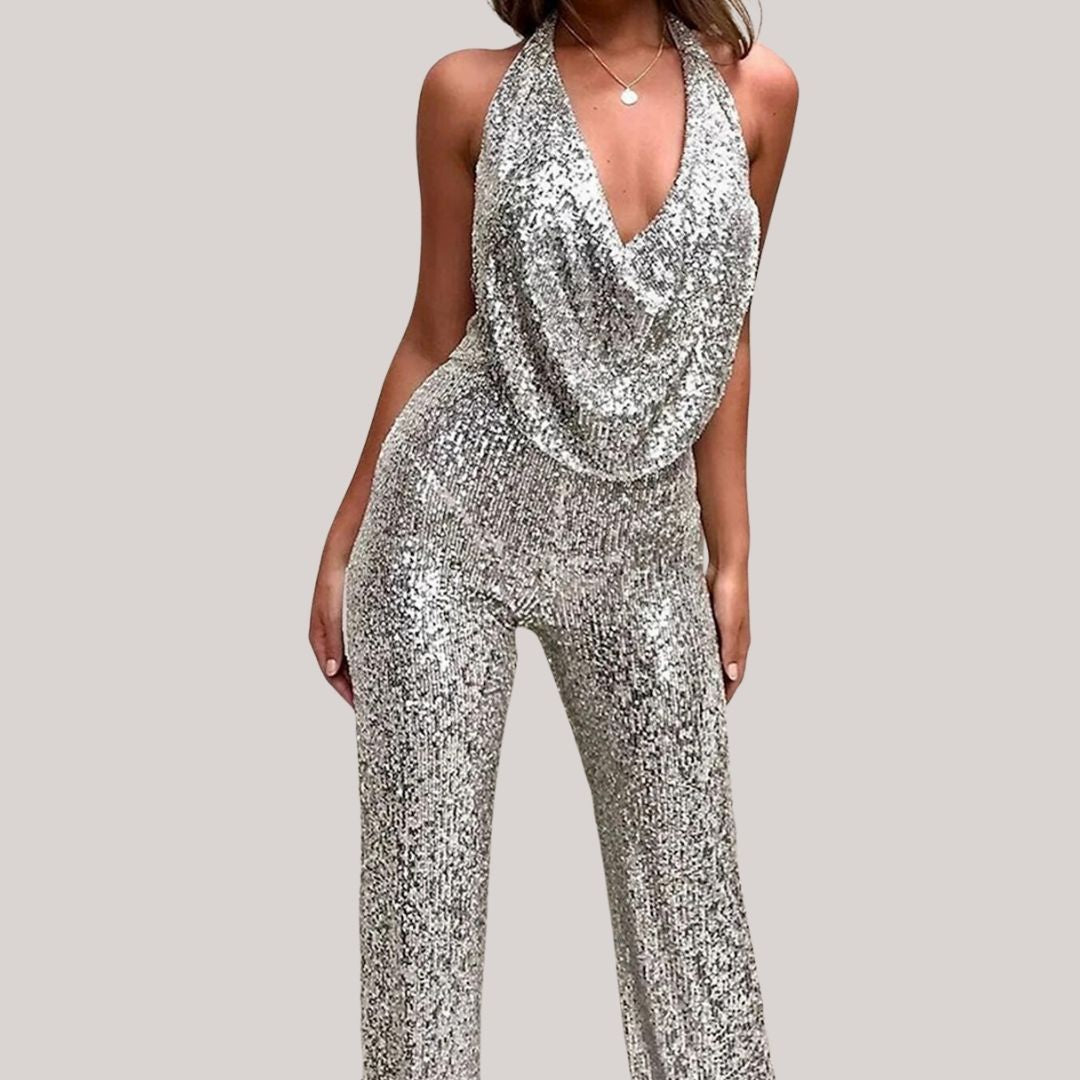 Glitter Jumpsuit met Diepe Halslijn