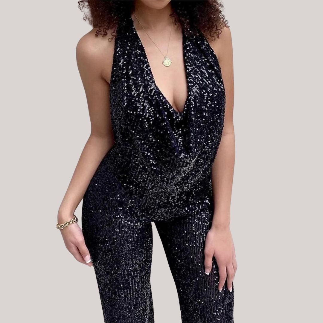 Glitter Jumpsuit met Diepe Halslijn