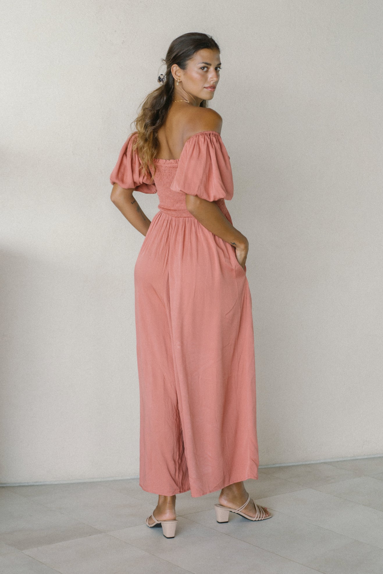 Elegante Jumpsuit met Pofmouwen in Terracotta