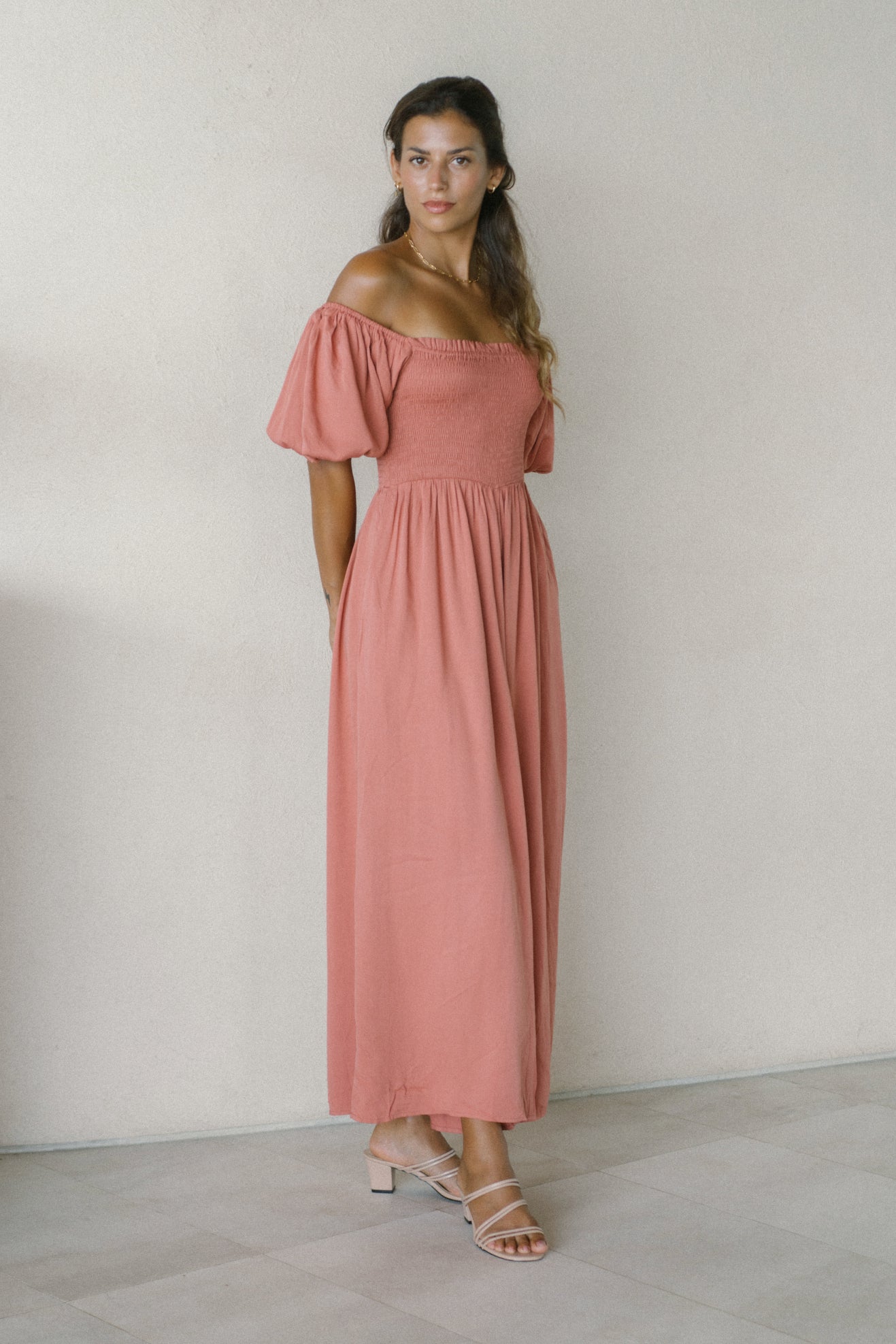 Elegante Jumpsuit met Pofmouwen in Terracotta