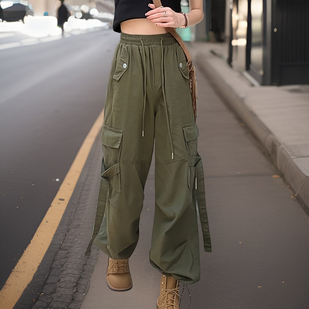 Cargo Pants met Wijde Pijpen en Zakken voor Dames