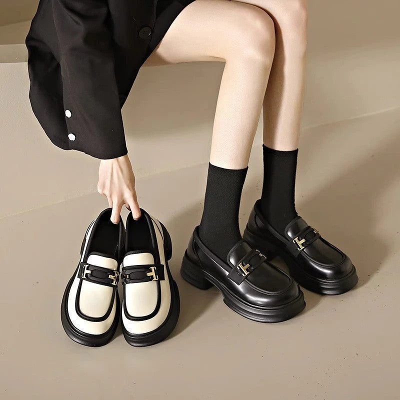 Elegante Retro Lederen Loafers voor Dames