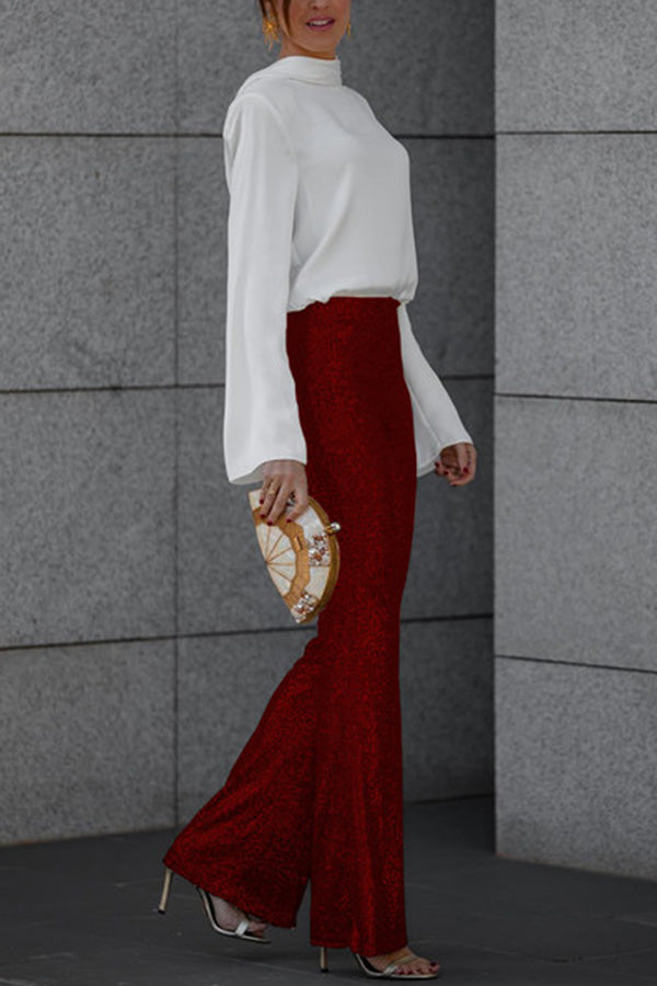 Sparkling Flared Pants met Hoge en Elastische Taille