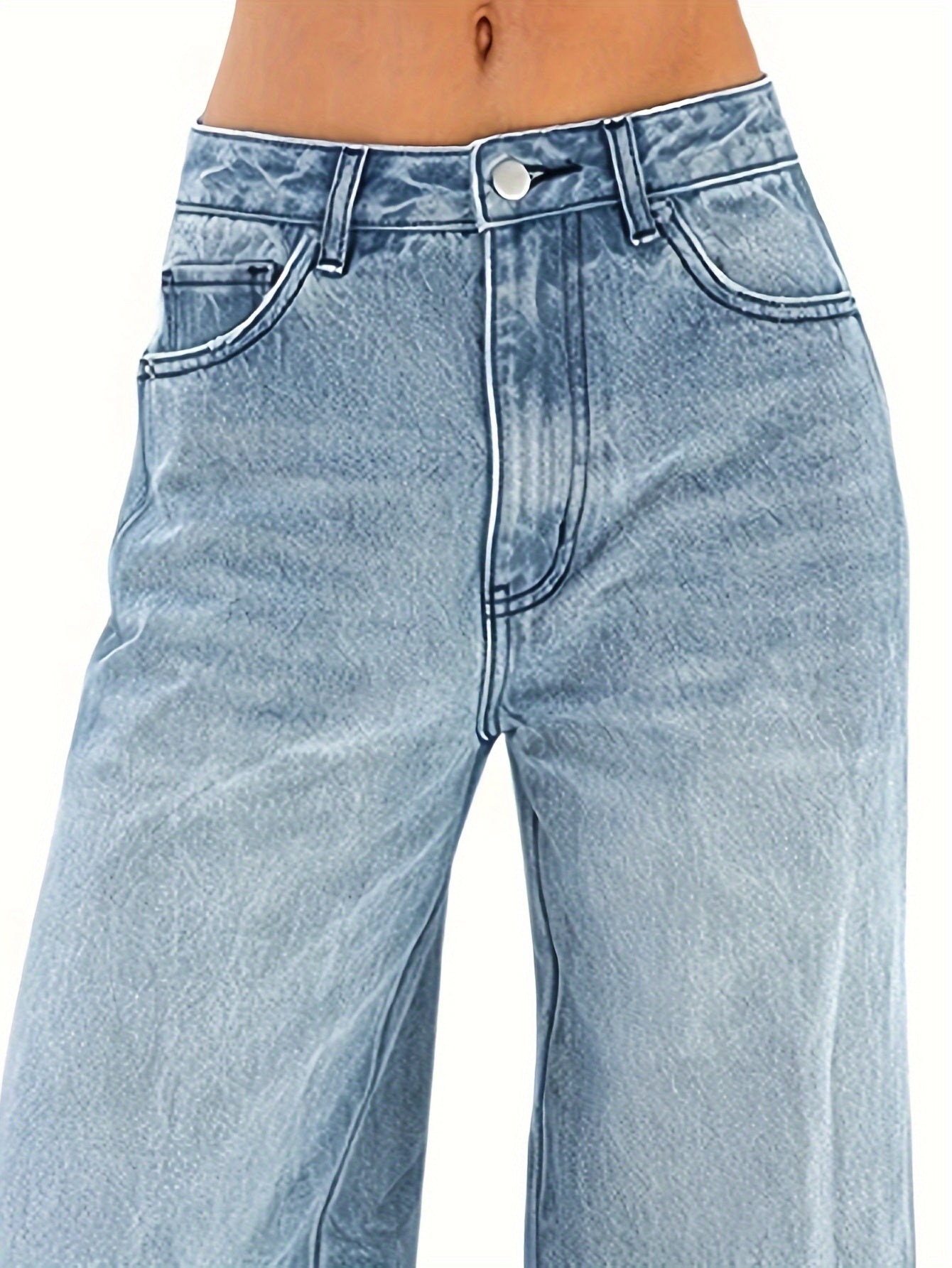 Gewassen Blauwe Denim Jeans met Wijde Fit