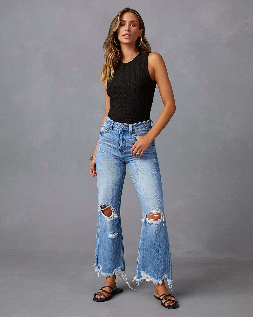 Distressed Skinny Jeans met Hoge Taille