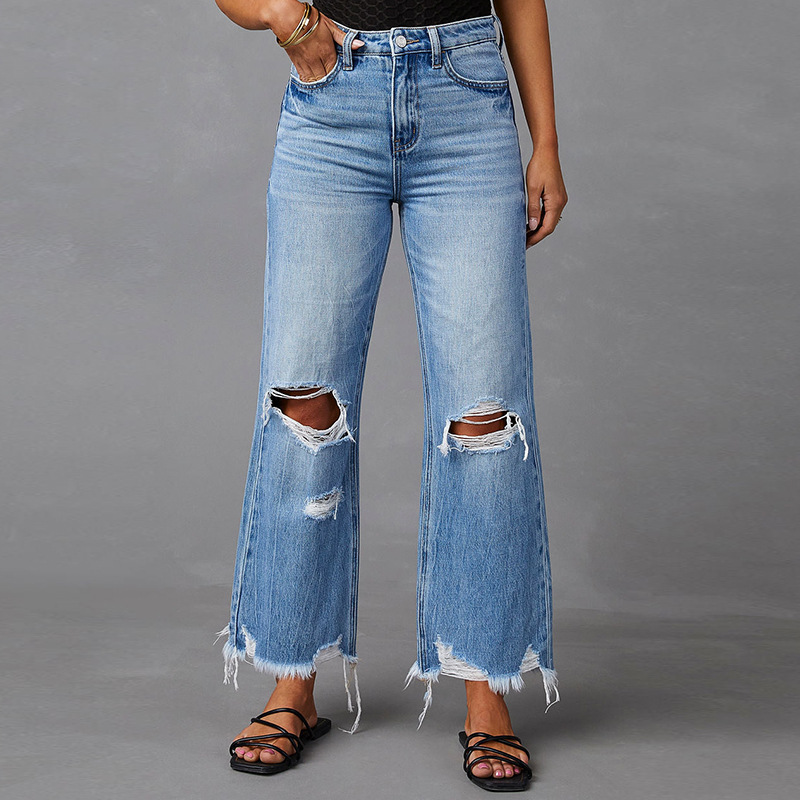 Distressed Skinny Jeans met Hoge Taille