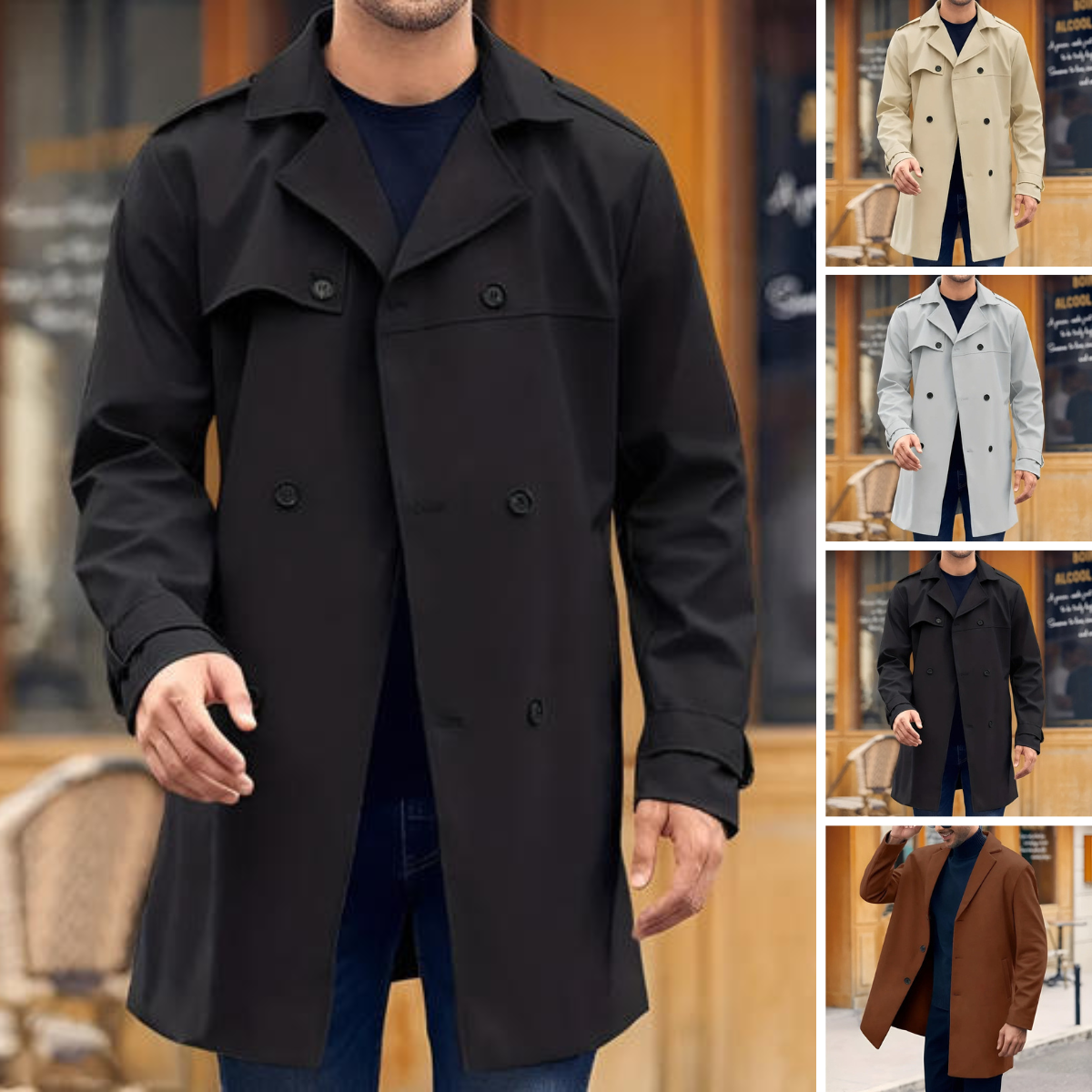 Heren Trenchcoat Winterjas met Dubbele Knopen