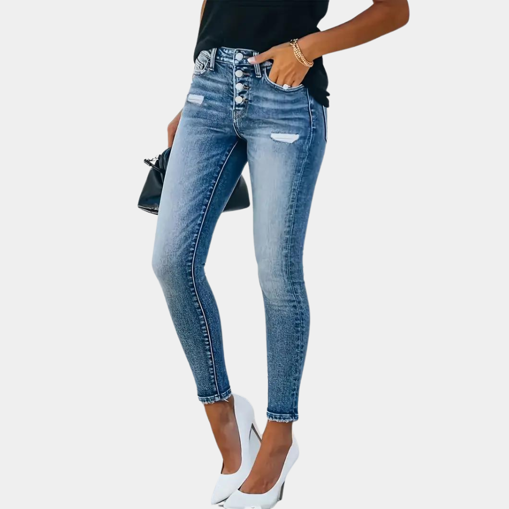 Slim-Fit Jeans met Knoopsluiting