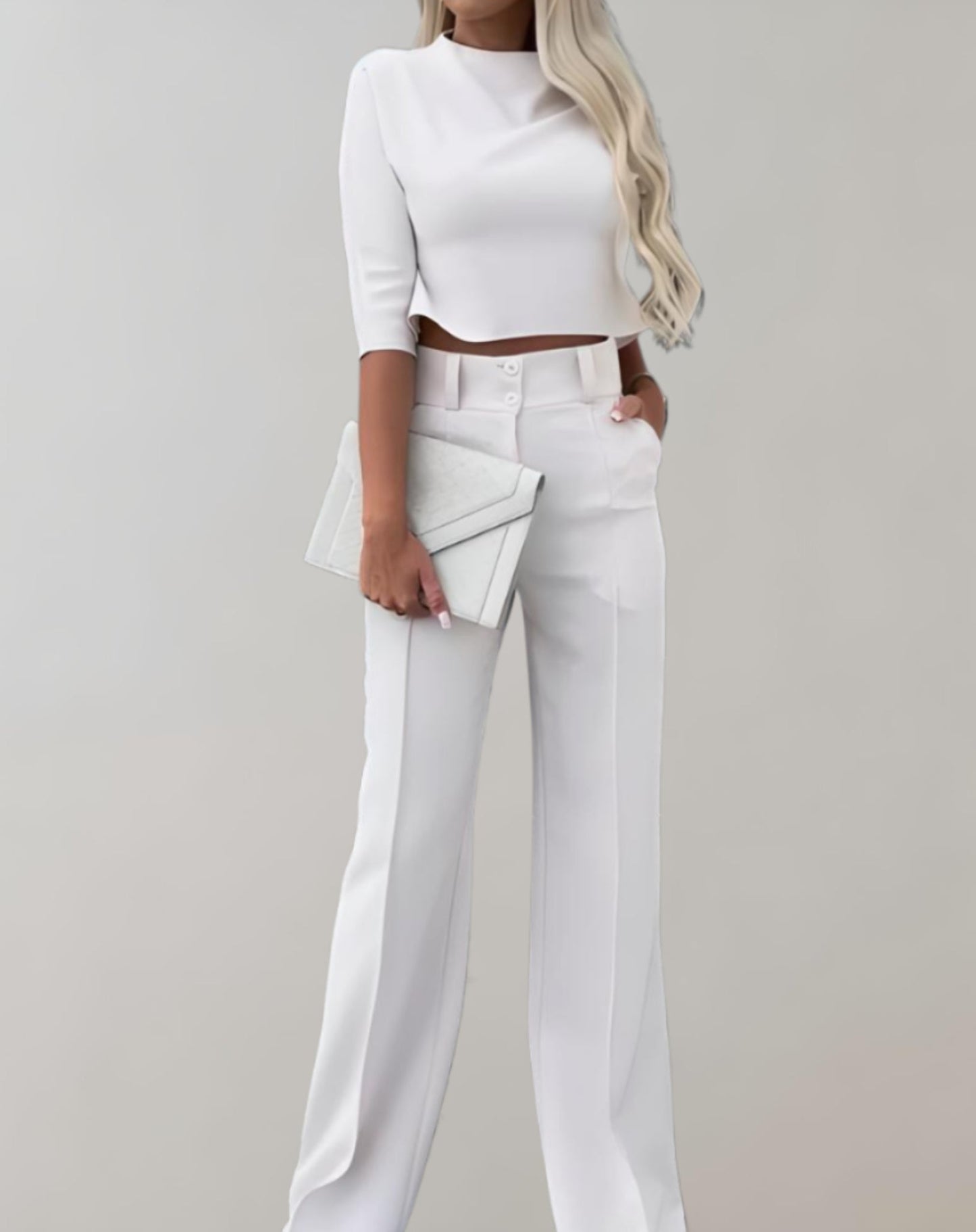 Wijde Pantalon en 3/4 Mouw Top - Tweedelige Set