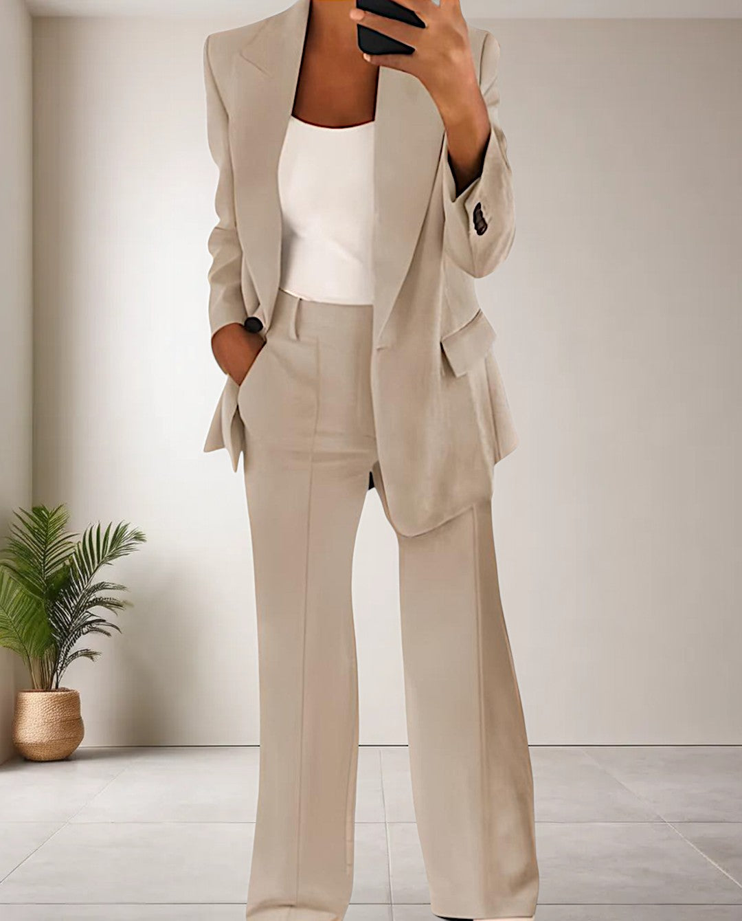 Formele Blazer en Wijde Pantalon - Tweedelige Set