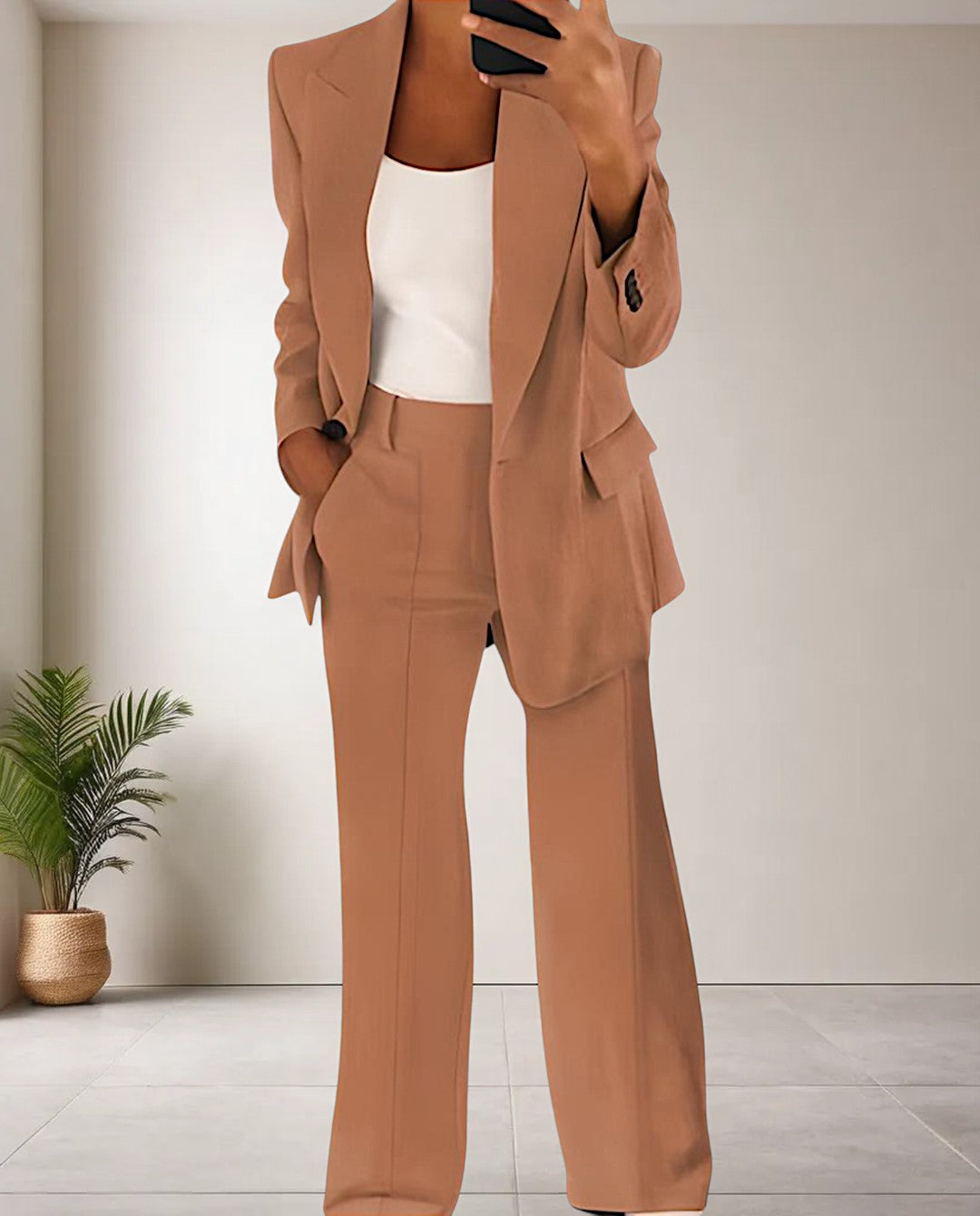 Formele Blazer en Wijde Pantalon - Tweedelige Set