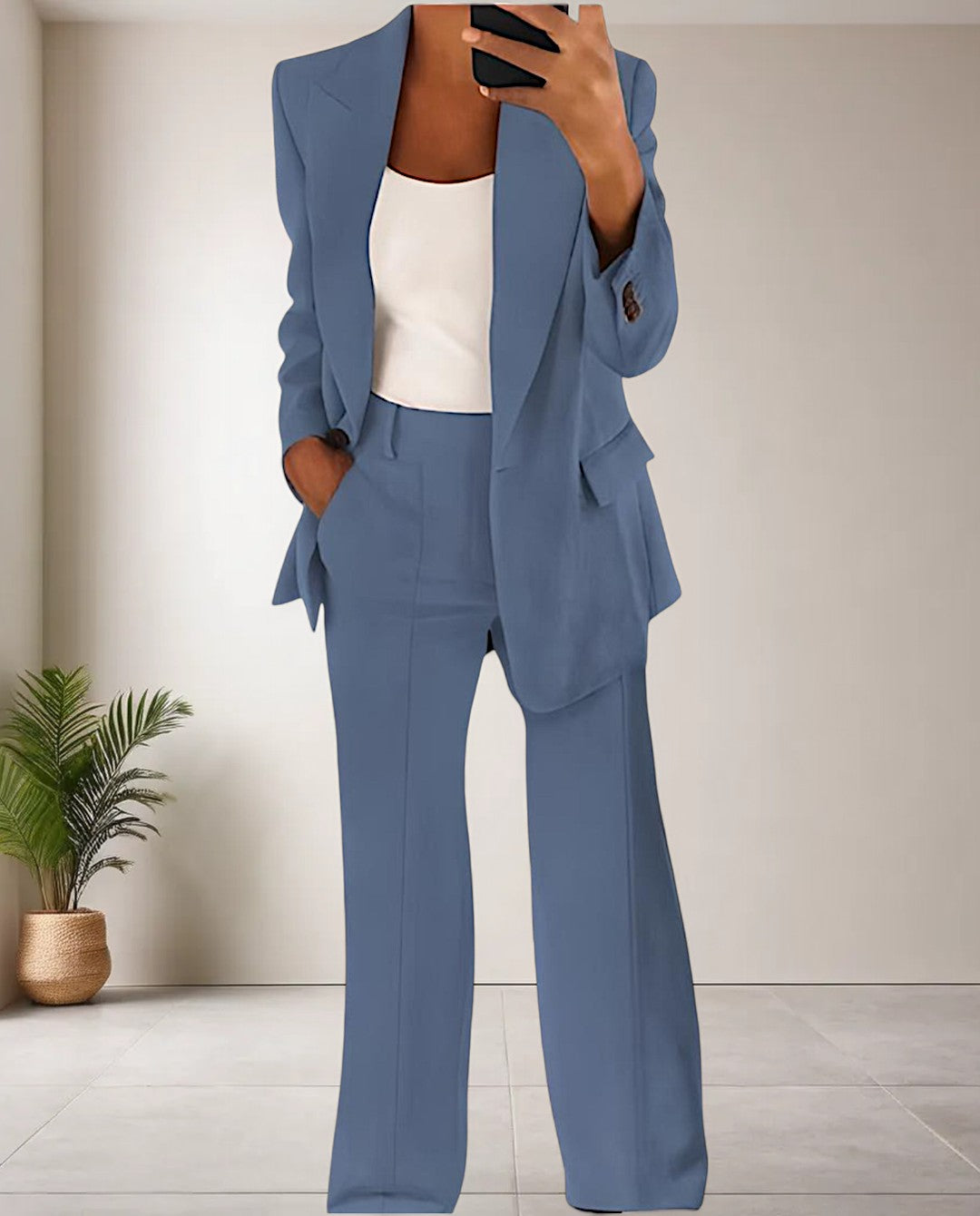 Formele Blazer en Wijde Pantalon - Tweedelige Set