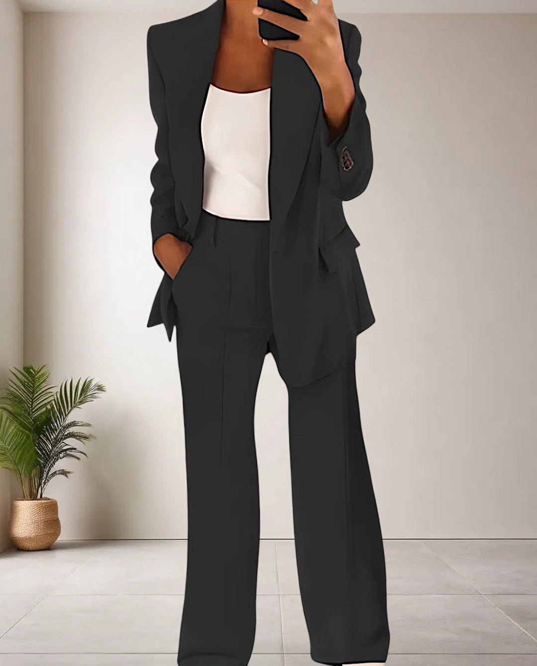 Formele Blazer en Wijde Pantalon - Tweedelige Set