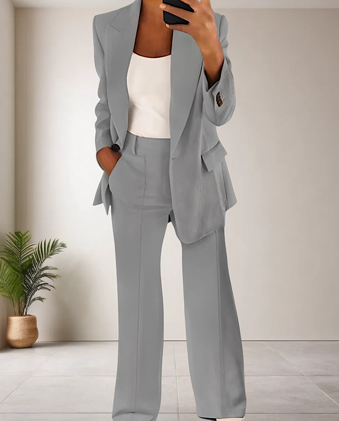 Formele Blazer en Wijde Pantalon - Tweedelige Set