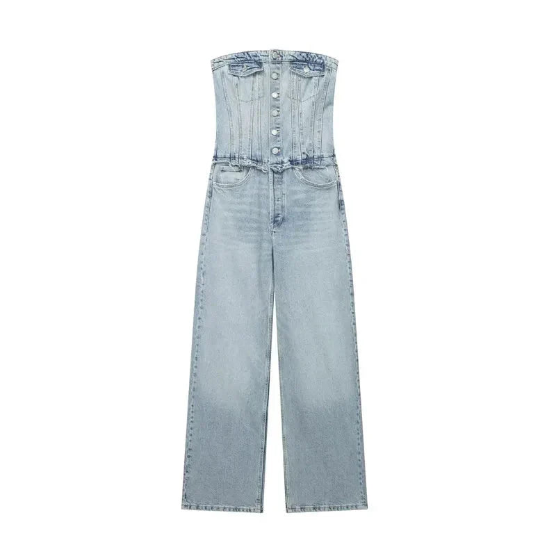 Denim Jumpsuit met Tube Top