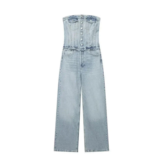 Denim Jumpsuit met Tube Top