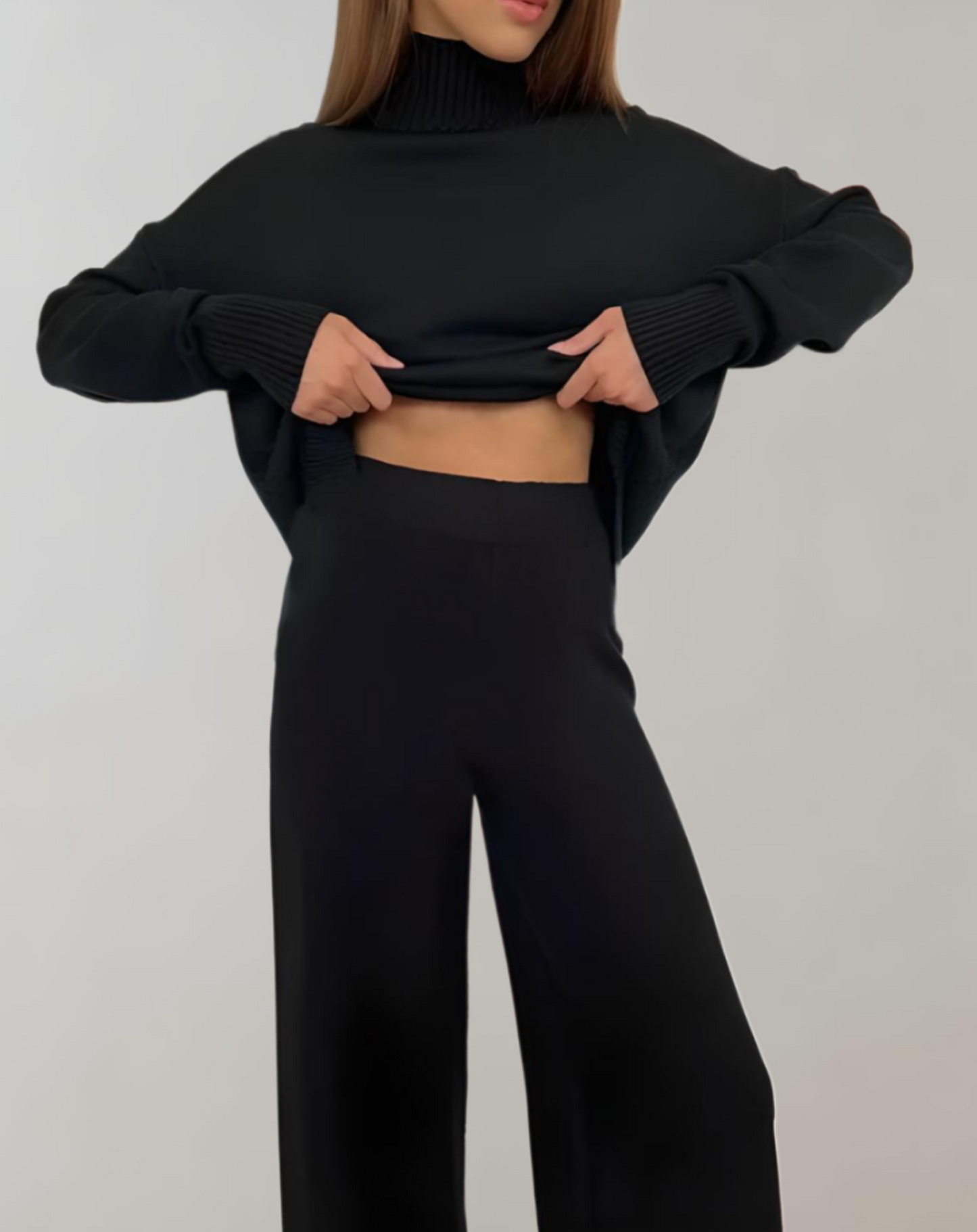 Oversized Turtleneck Trui en Wijde Pantalon - Tweedelige Set