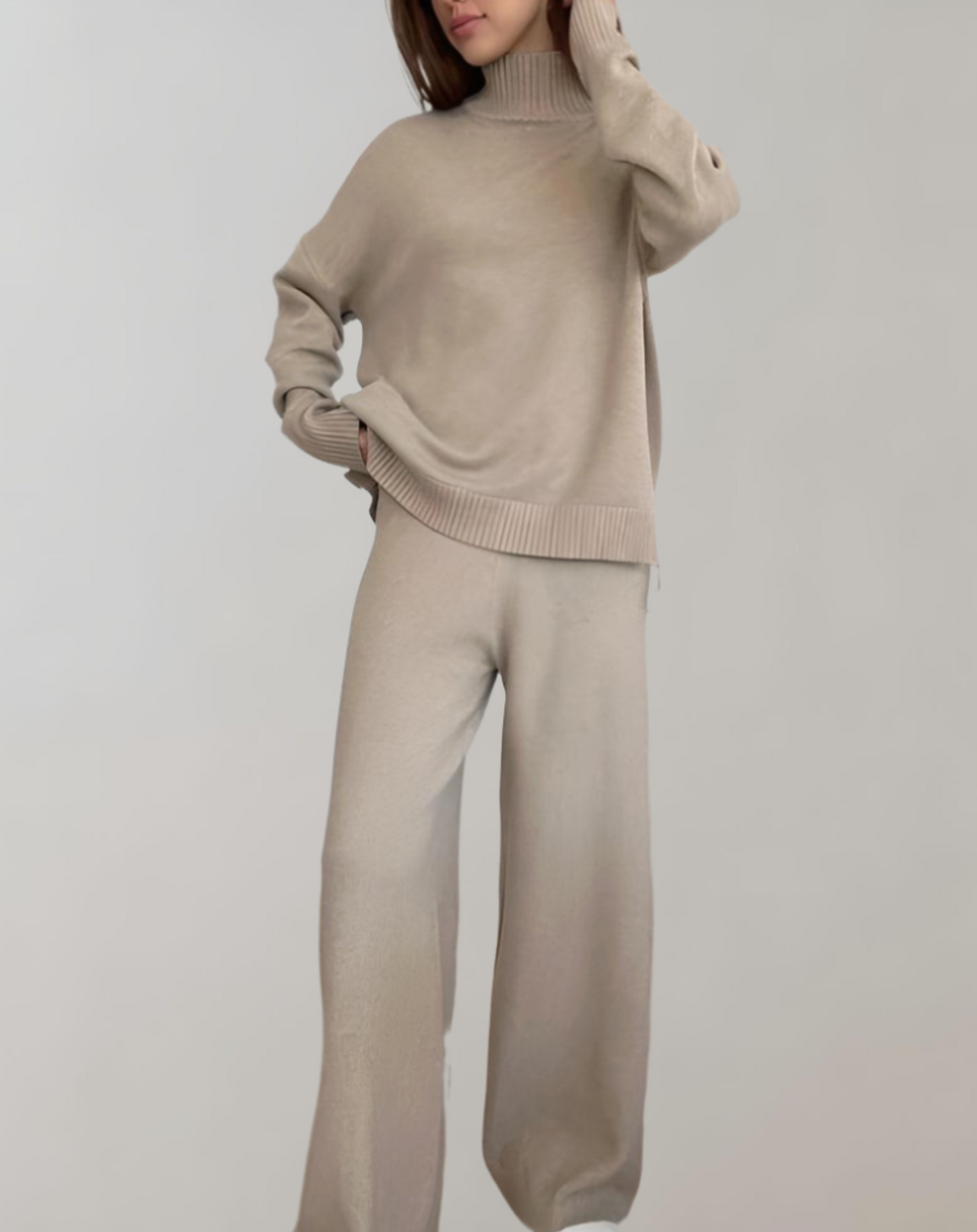 Oversized Turtleneck Trui en Wijde Pantalon - Tweedelige Set