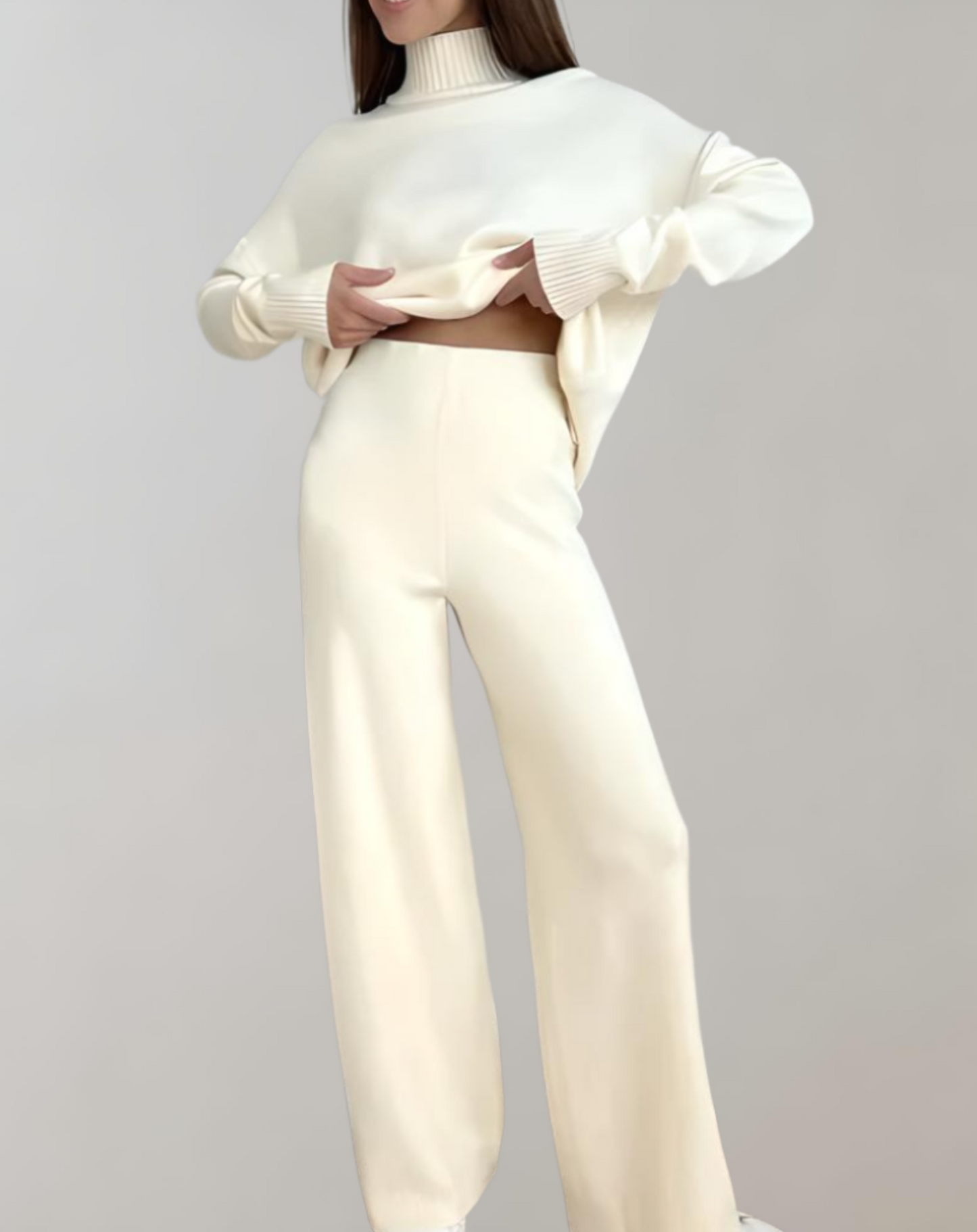 Oversized Turtleneck Trui en Wijde Pantalon - Tweedelige Set