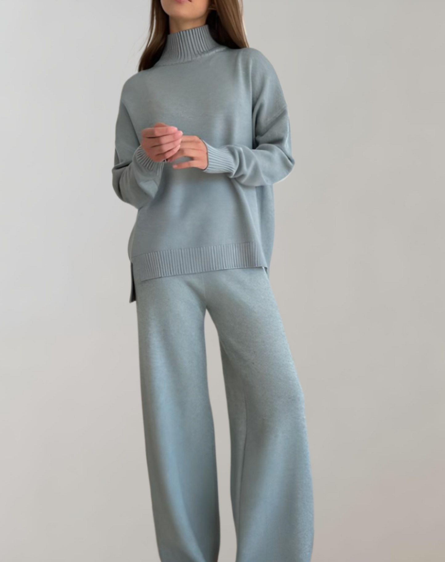 Oversized Turtleneck Trui en Wijde Pantalon - Tweedelige Set