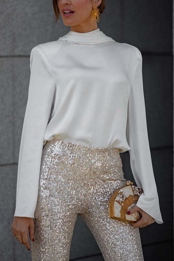 Sparkling Flared Pants met Hoge en Elastische Taille