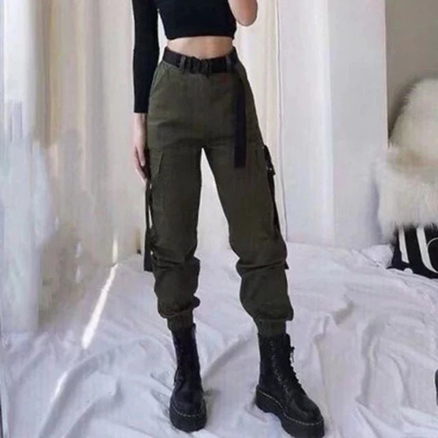 Cargo Pants met Hoge Taille en Elastische Band