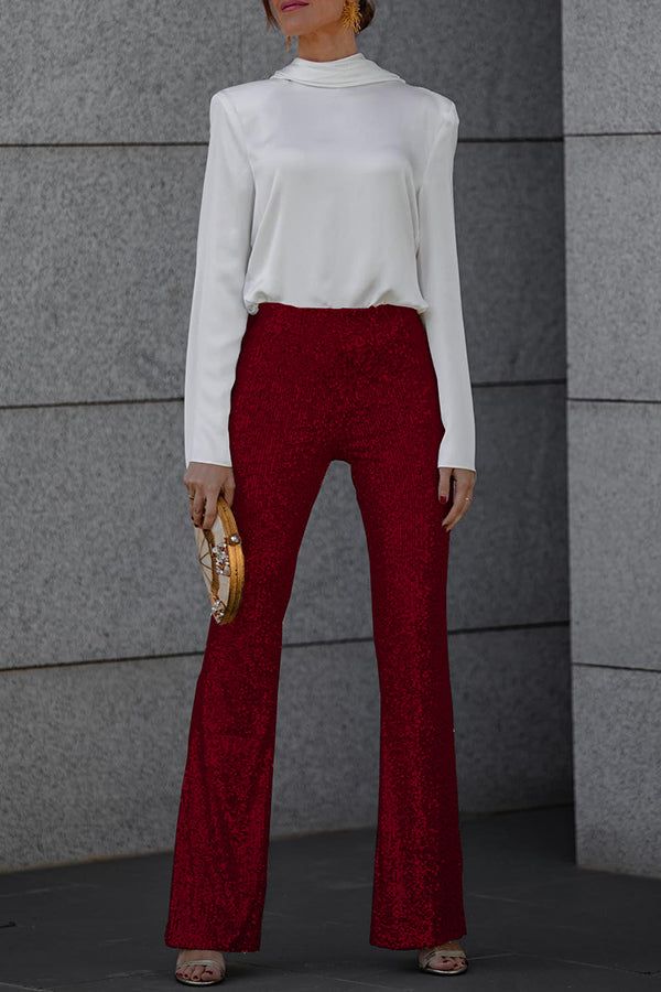 Sparkling Flared Pants met Hoge en Elastische Taille