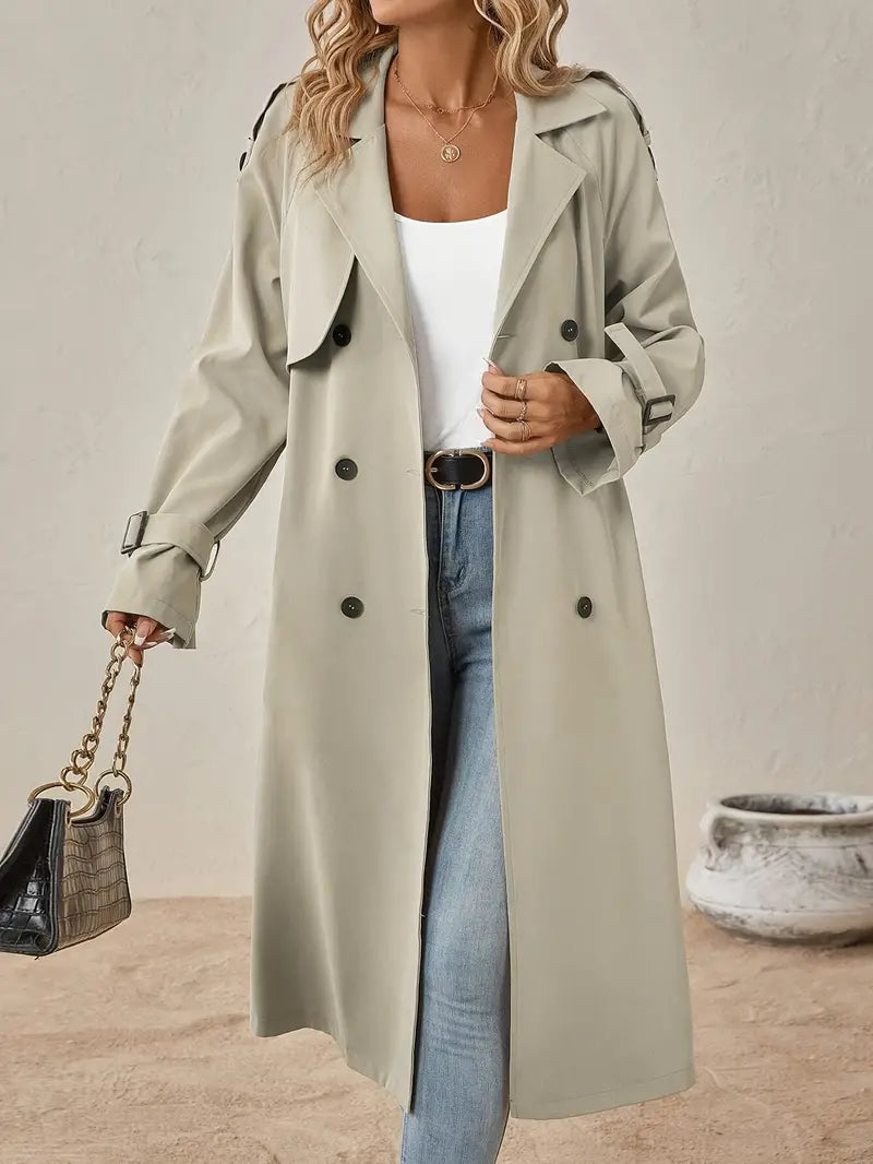 Lange Dames Trenchcoat Jas met Reverskraag van Katoenmix