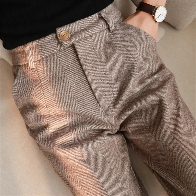 Tweed Broek met Hoge Taille voor Dames