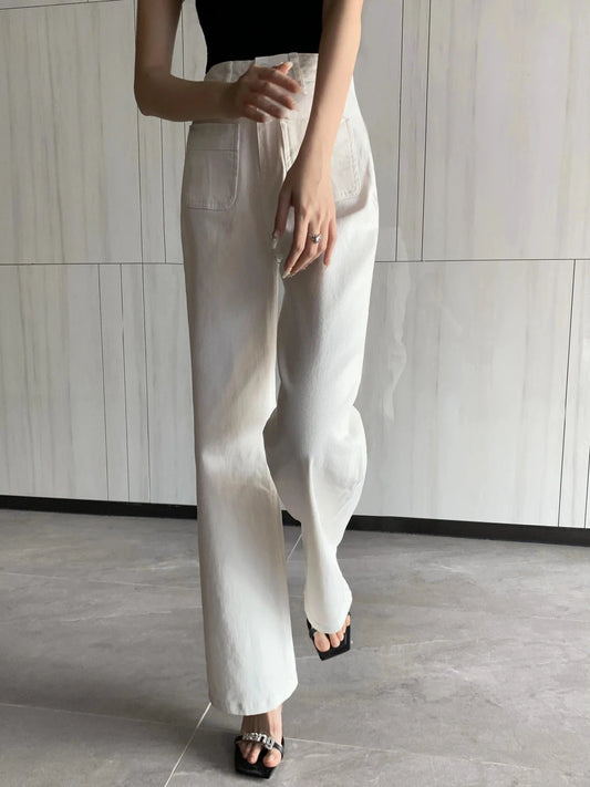 Witte Jeans met Hoge taille en Wijde Pijpen