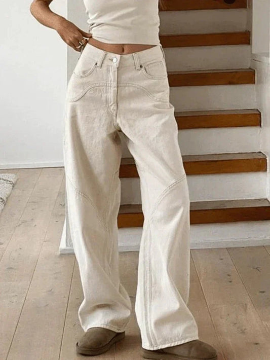 Witte Baggy Jeans met Nadendetail