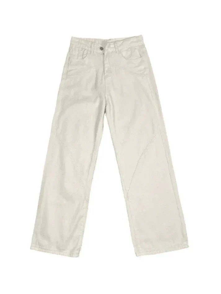 Witte Baggy Jeans met Nadendetail