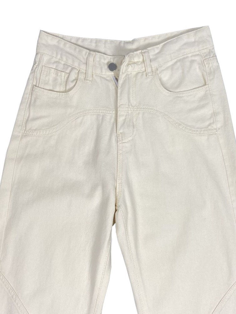 Witte Baggy Jeans met Nadendetail