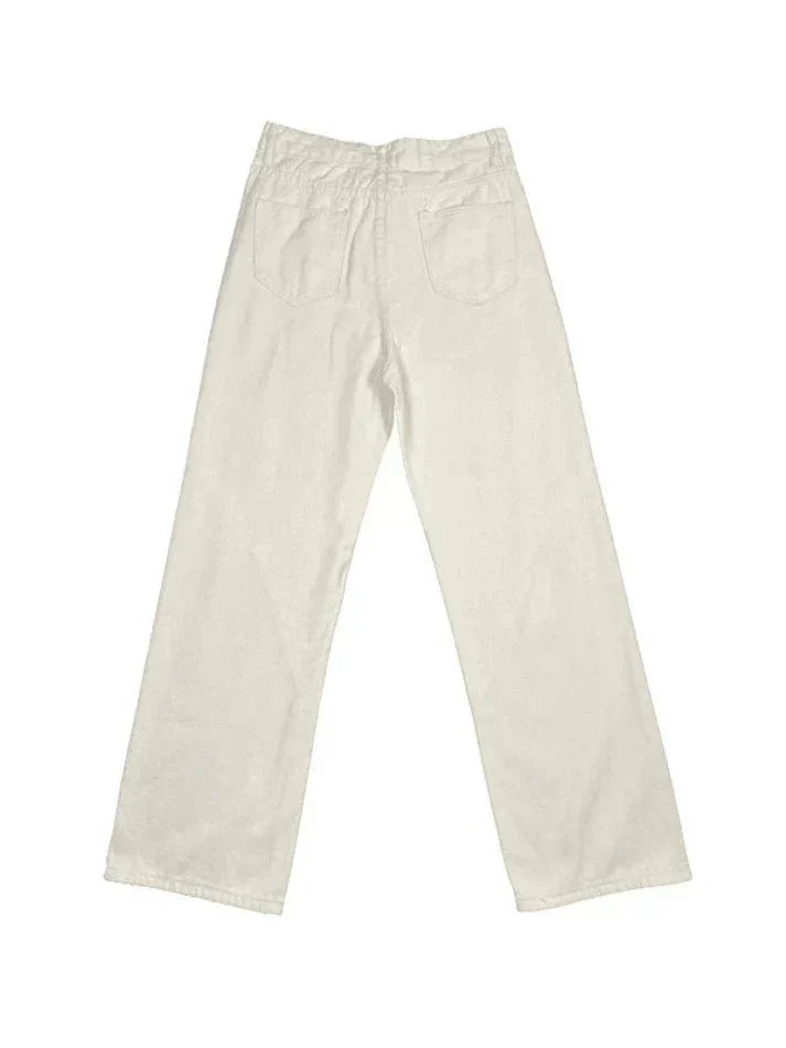 Witte Baggy Jeans met Nadendetail