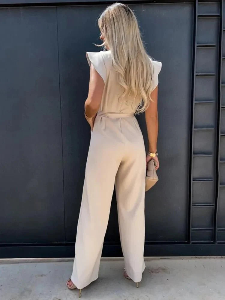 Jumpsuit met Ruches aan de Mouwen